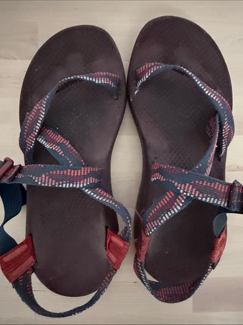 Chaco Women's Brown Sandals with Red and Blue Straps